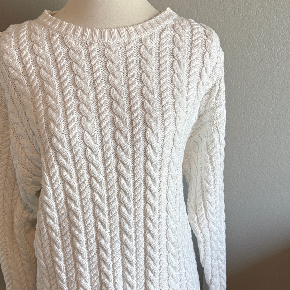 Eddie Bauer Classic White Cable Knit Sweater